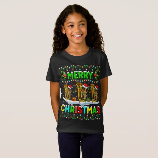 T-Shirt Éclairage Tuba Noël Joyeux Noël Tuba (Devant entier)