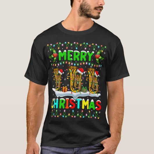 T-shirt Éclairage Tuba Noël Joyeux Noël Tuba (Devant)