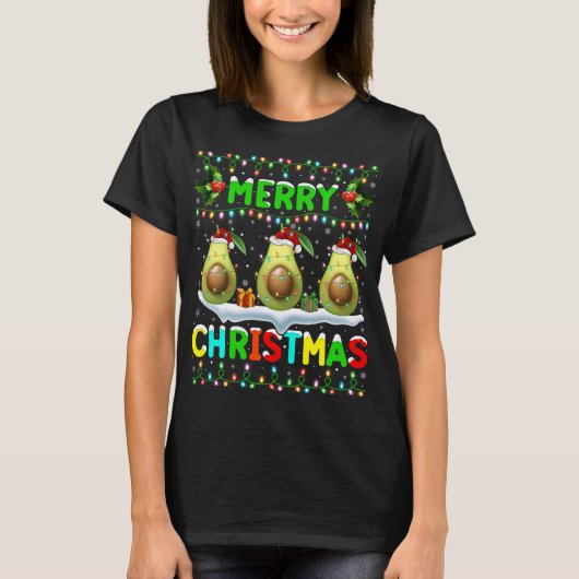 T-shirt Éclairage Xmas Avocado Santa Hat Joyeux Noël Av (Devant)