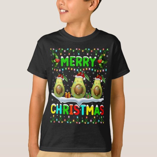 T-shirt Éclairage Xmas Avocado Santa Hat Joyeux Noël Av (Devant)