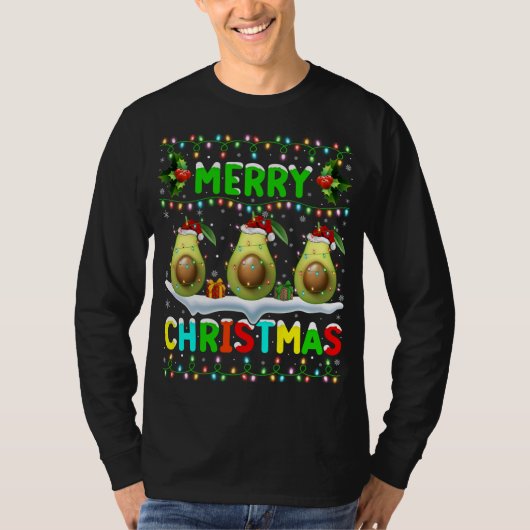 T-shirt Éclairage Xmas Avocado Santa Hat Joyeux Noël Av (Devant)