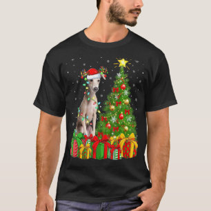 T-shirt Éclairage Xmas Tree Santa Chapeau italien Greyhoun