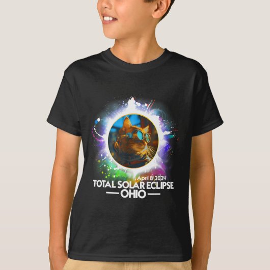 T-shirt Éclipse Solaire Totale Ohio Design de Chat (Devant)