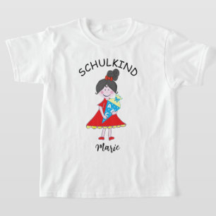 T-shirt Écolière - Filles avec un sac d'école - rouge 1  