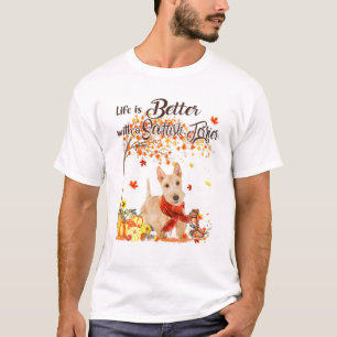 T-shirt Écossais Terrier Maple Tree Thanksgiving Day Cute