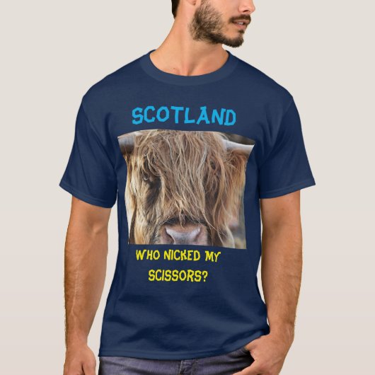 T-shirt Ecosse Drôle Vache à cheveux longs (Devant)