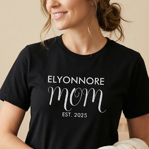 T-shirt Écriture blanche établie Maman Nom personnalisé bl