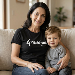 T-shirt Écriture Noir Blanc Grand-mère Établie