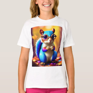 T-shirt Écureuil bleu mignon avec lunettes