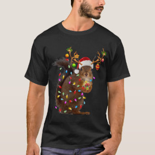 T-shirt Écureuil de Noël Drôle Lumières de Noël des rennes