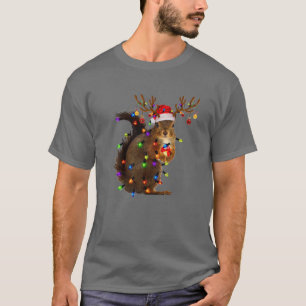T-shirt Écureuil de Noël Lumière Arbre Drôle Amoureux