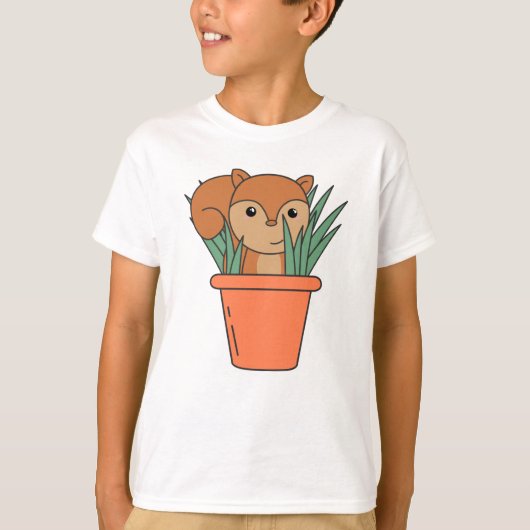 T-shirt Écureuil En Fleur Pot Plante (Devant)
