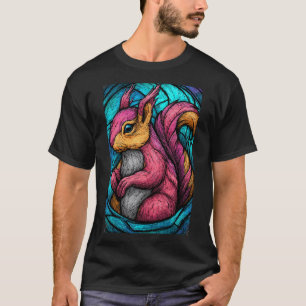 T-shirt Écureuil en vitrail – Bois de teinte sarcelle et m