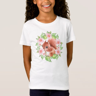 T-Shirt Écureuil et fleurs roses
