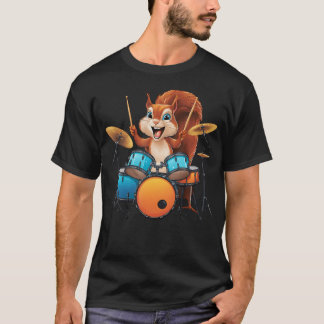 T-shirt Écureuil Mignon Jouant de la Batterie Écureuil Bat