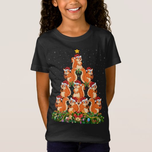 T-Shirt Écureuil Noël Arbre Cadeau de Noël Chapeau Noël Éc (Devant)