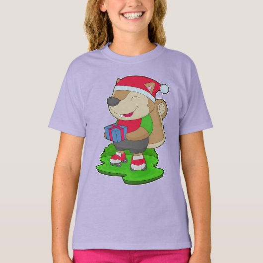 T-shirt Écureuil Noël Patinage en ligne (Devant)