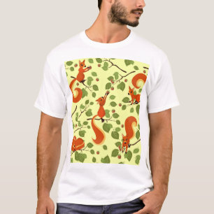 T-shirt Écureuil rouge dans des branches noisettes.