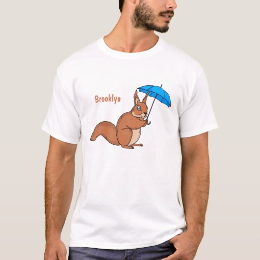 T-shirt Écureuil rouge mignon avec dessin animé parapluie (Devant)