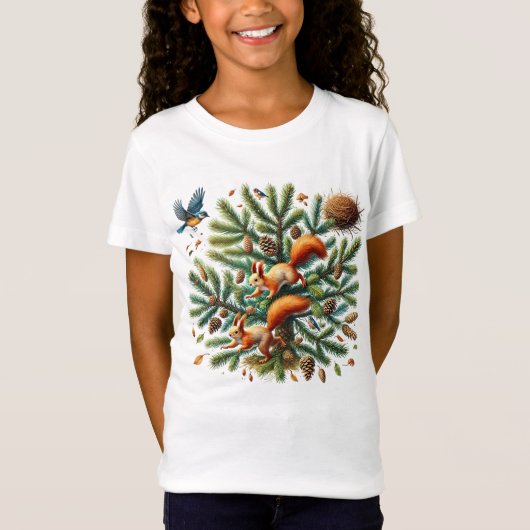 T-Shirt Écureuils mignons filles oiseaux (Devant)