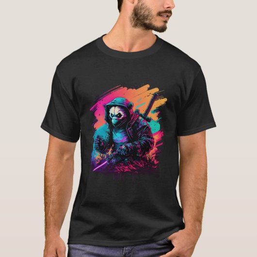 T-shirt Ed Panda Ninja Steampunk Synthwave (Devant)