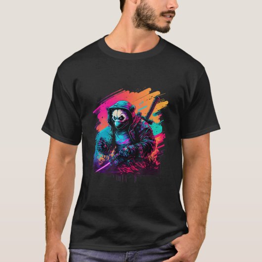 T-shirt Ed Panda Ninja Steampunk Synthwave (Devant)