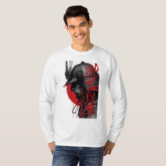 T-shirt Edgy Samurai Warrior Japanese Red Sun Long Sleeve (Devant entier)
