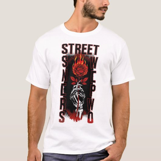T-shirt Edgy Skeleton Hand Holding Burning Rose Streetwear (Devant)