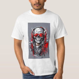 T-shirt Edgy Skull avec casque et accents rouges