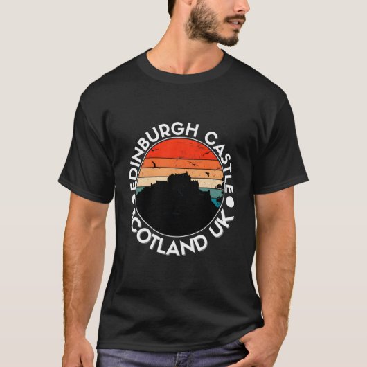 T-shirt Edimbourg Castle Scotland Retro Sunset Souvenir Pu (Devant)