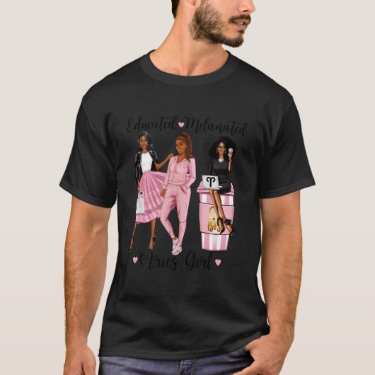 T-shirt Educated Melanated Aries Black Zodiac Ladies (Devant)
