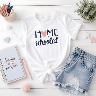 T-Shirt Éducation à domicile avec cœur Navy et Rose