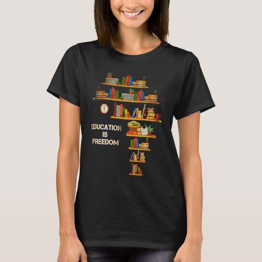T-shirt Education Freedom Africa Map Bookshelf Black Histo (Devant)