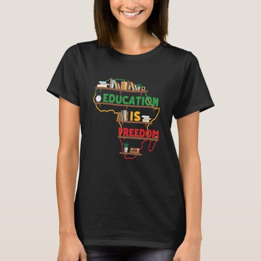 T-shirt Education is Freedom Map of Africa Bookshelf Black (Devant)