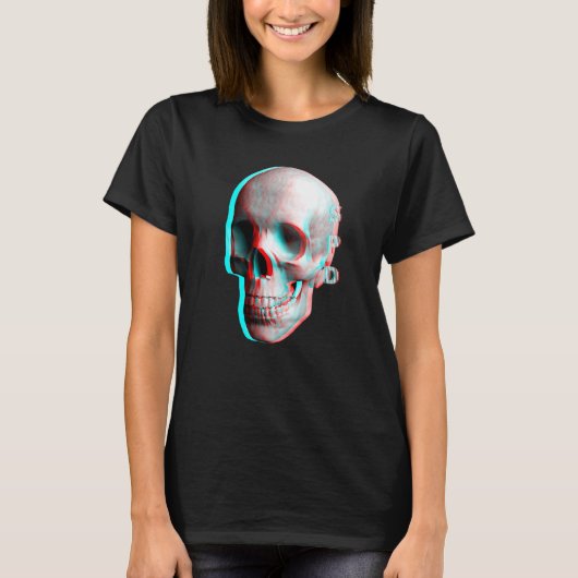 T-shirt Effet 3 Dimensions Crâne Bleu Rouge (Devant)