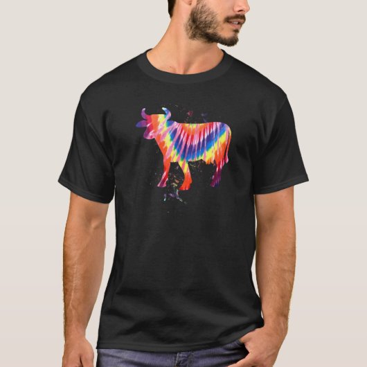 T-shirt Effet Rétro Tie Dye Vache Cool (Devant)
