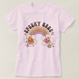 T-shirt Éffrayant Babe Fleur Citrouille Rainbow Retro Hall