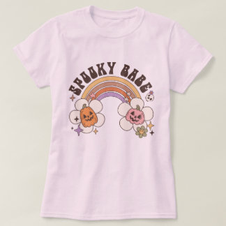T-shirt Éffrayant Babe Fleur Citrouille Rainbow Retro Hall