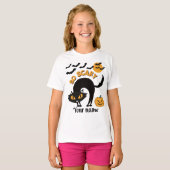 T-shirt effrayant chat noir Nom personnalisé Filles Hallow (Devant entier)
