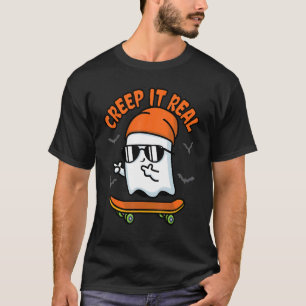 T-shirt Éffrayant Creep it Real Ghost Skateboard Halloween