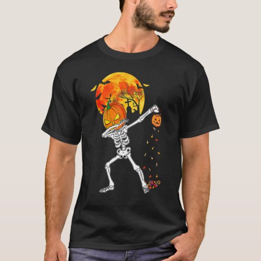 T-shirt Effrayant Dabbing Squelette Citrouille Halloween C (Devant)