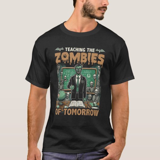 T-shirt Éffrayant enseignant d'Halloween Zombie (Devant)