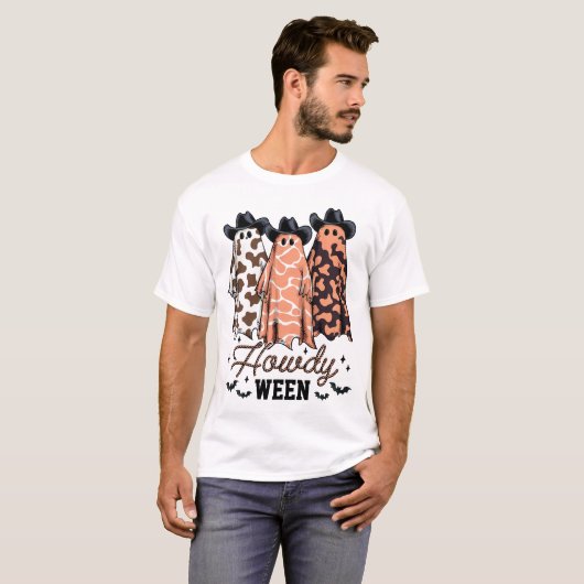 T-shirt Éffrayant Ghost Cowboy Cute Halloween Boo Western (Devant entier)