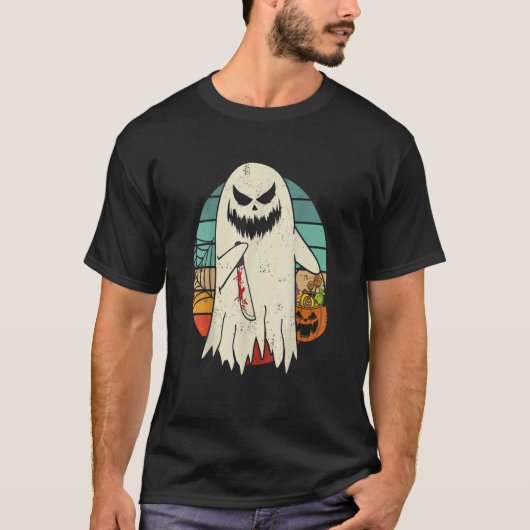 T-shirt Éffrayant Ghost Retro Halloween Costume Hommes Fem (Devant)