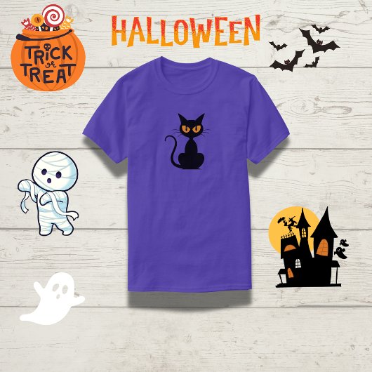 T-shirt éffrayant Halloween Chat Noir Orange