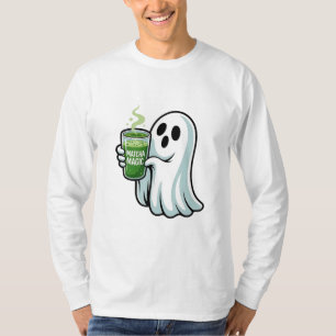 T-shirt Éffrayant Halloween Fantôme Boire Matcha Boire