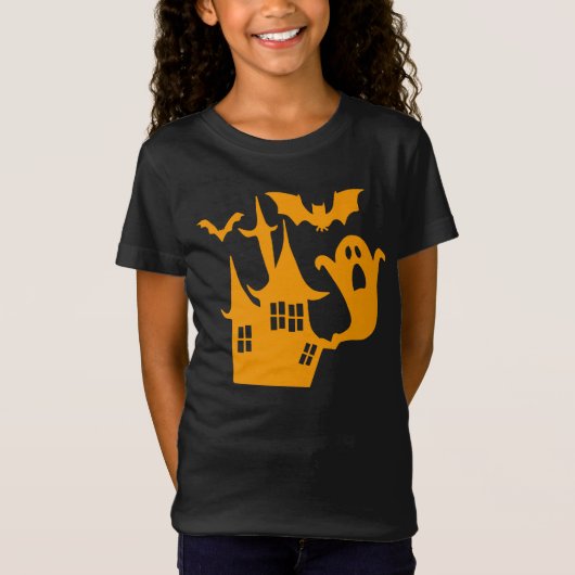 T-Shirt Éffrayant Halloween Maison Orange Graphisme (Devant)