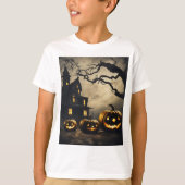 T-shirt Éffrayant Halloween Mansion 🦹 Avec Jack-o'Lantern (Devant)