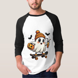 T-shirt Éffrayant Halloween Patinage Citrouille Fantôme ép