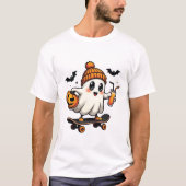 T-shirt Éffrayant Halloween Patinage Citrouille Fantôme ép (Devant)